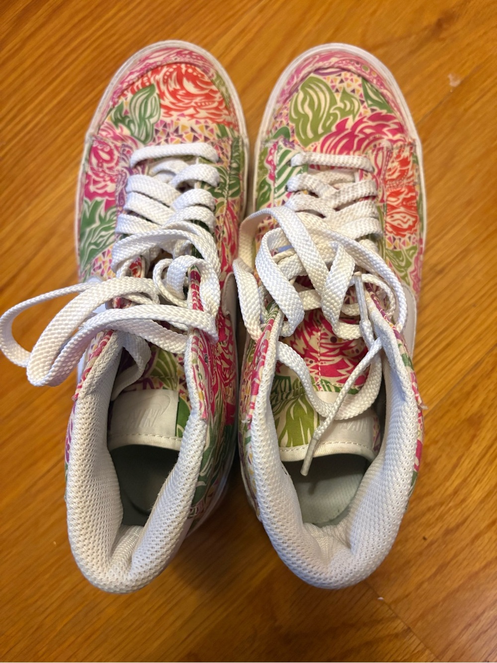 Nike Women's Floral High-Top Sneakers in Pink, Green & White - Picture 2 of 3